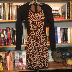Guess Leopard Print Fitted Sweater Dress